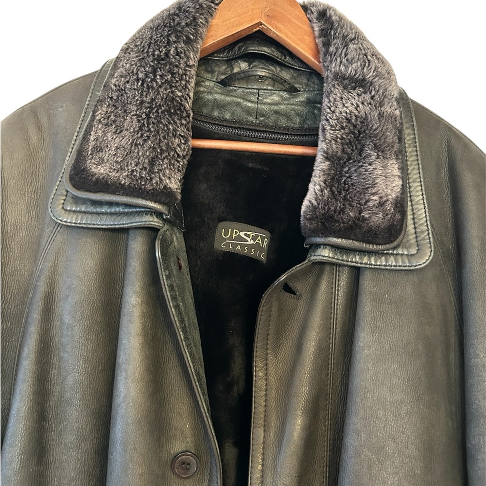 Upstar Black Nubuck Leather Jacket With Removable 100% Shearling Liner - Picture 3 of 13